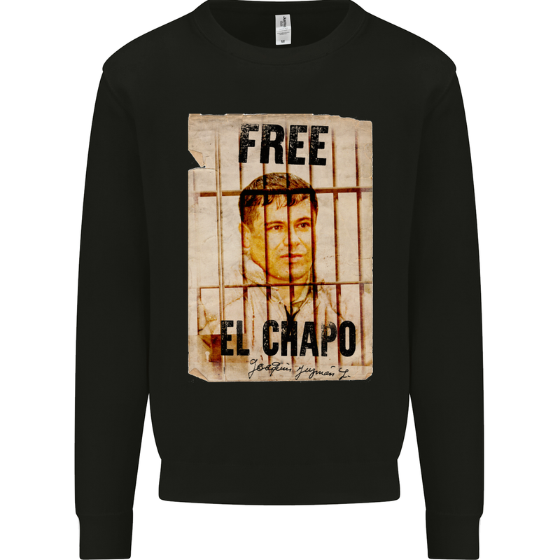 Free El Chapo Cocaine Drugs Cartel Kids Sweatshirt Jumper Black