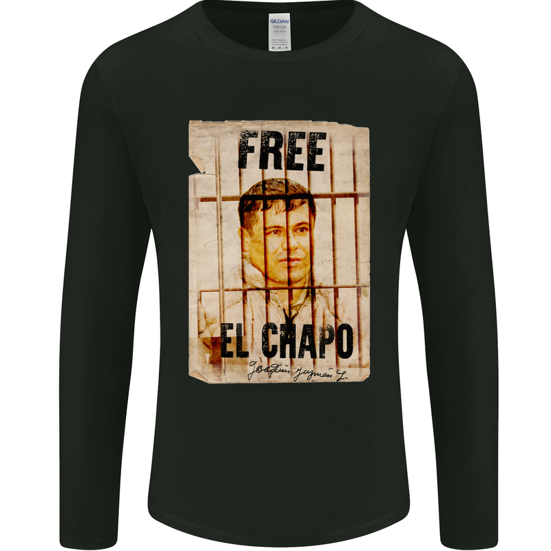 Free El Chapo Cocaine Drugs Cartel Mens Long Sleeve T-Shirt Black