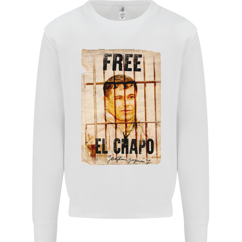 Free El Chapo Cocaine Drugs Cartel Mens Sweatshirt Jumper White