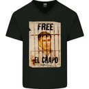Free El Chapo Cocaine Drugs Cartel Mens V-Neck Cotton T-Shirt Black
