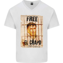 Free El Chapo Cocaine Drugs Cartel Mens V-Neck Cotton T-Shirt White
