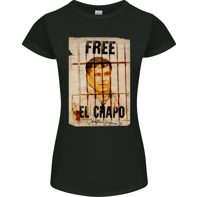 Free El Chapo Cocaine Drugs Cartel Womens Petite Cut T-Shirt Black