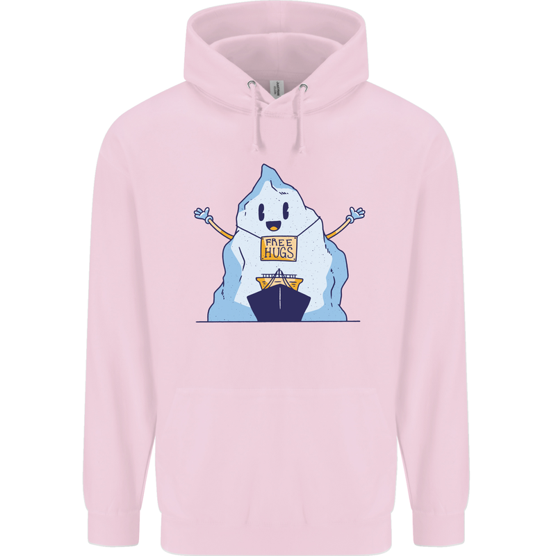 Free Hugs Iceberg and Ship Environment Mens 80% Cotton Hoodie Light Pink