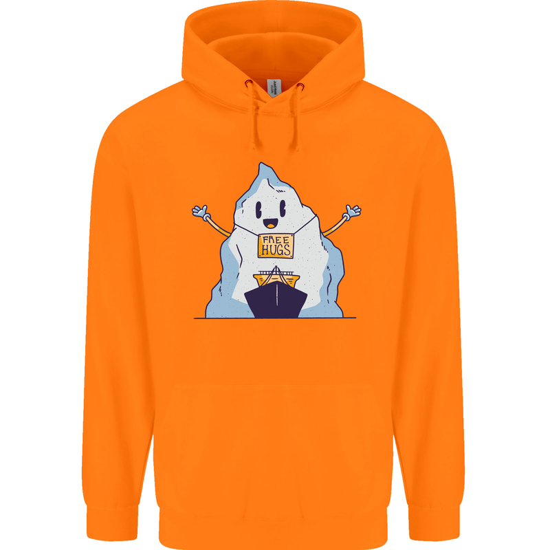 Free Hugs Iceberg and Ship Environment Mens 80% Cotton Hoodie Orange