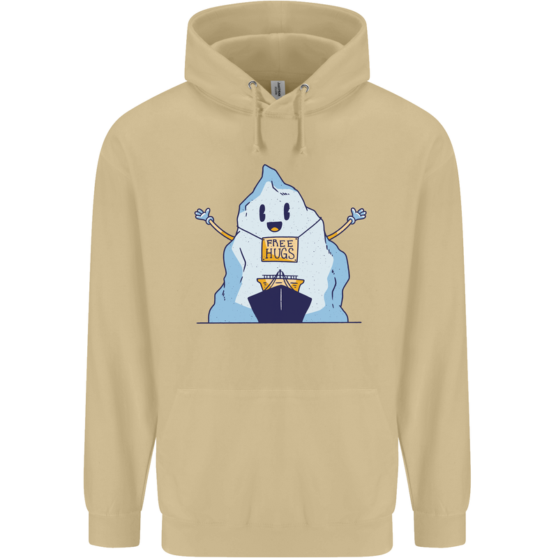 Free Hugs Iceberg and Ship Environment Mens 80% Cotton Hoodie Sand