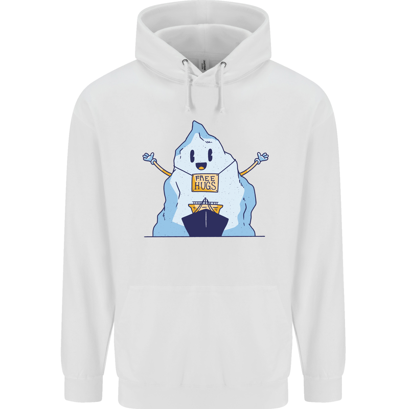 Free Hugs Iceberg and Ship Environment Mens 80% Cotton Hoodie White