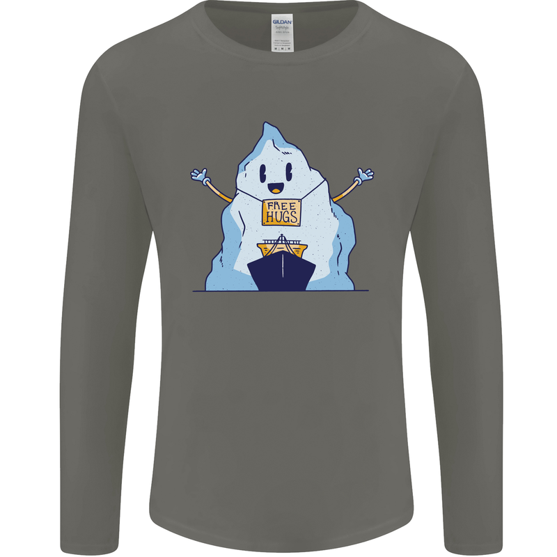 Free Hugs Iceberg and Ship Environment Mens Long Sleeve T-Shirt Charcoal