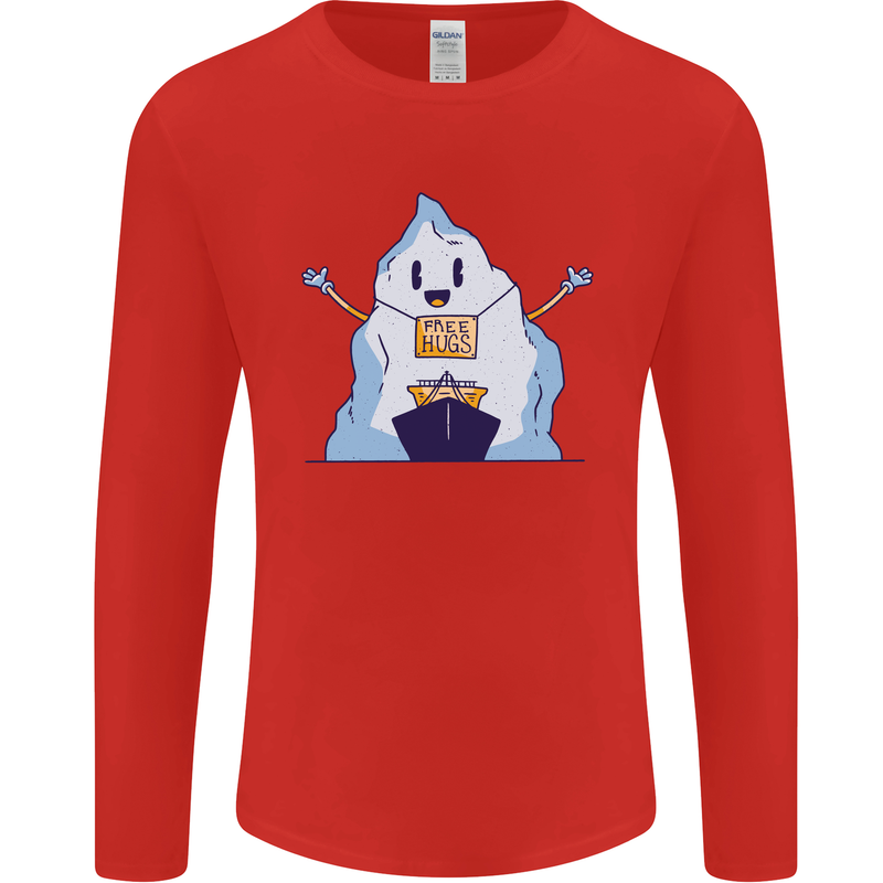 Free Hugs Iceberg and Ship Environment Mens Long Sleeve T-Shirt Red