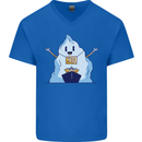 Free Hugs Iceberg and Ship Environment Mens V-Neck Cotton T-Shirt Royal Blue