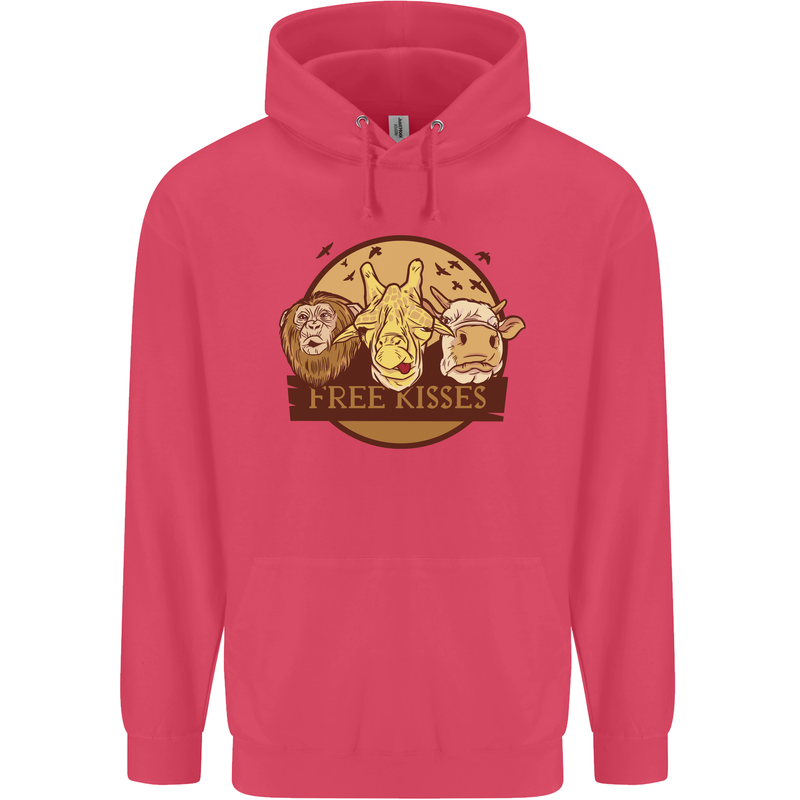 Free Kisses Animals Cow Monkey Giraffe Childrens Kids Hoodie Heliconia