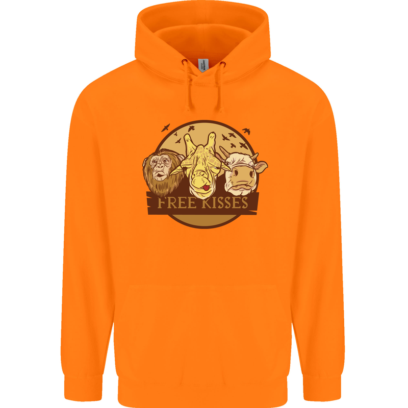 Free Kisses Animals Cow Monkey Giraffe Childrens Kids Hoodie Orange