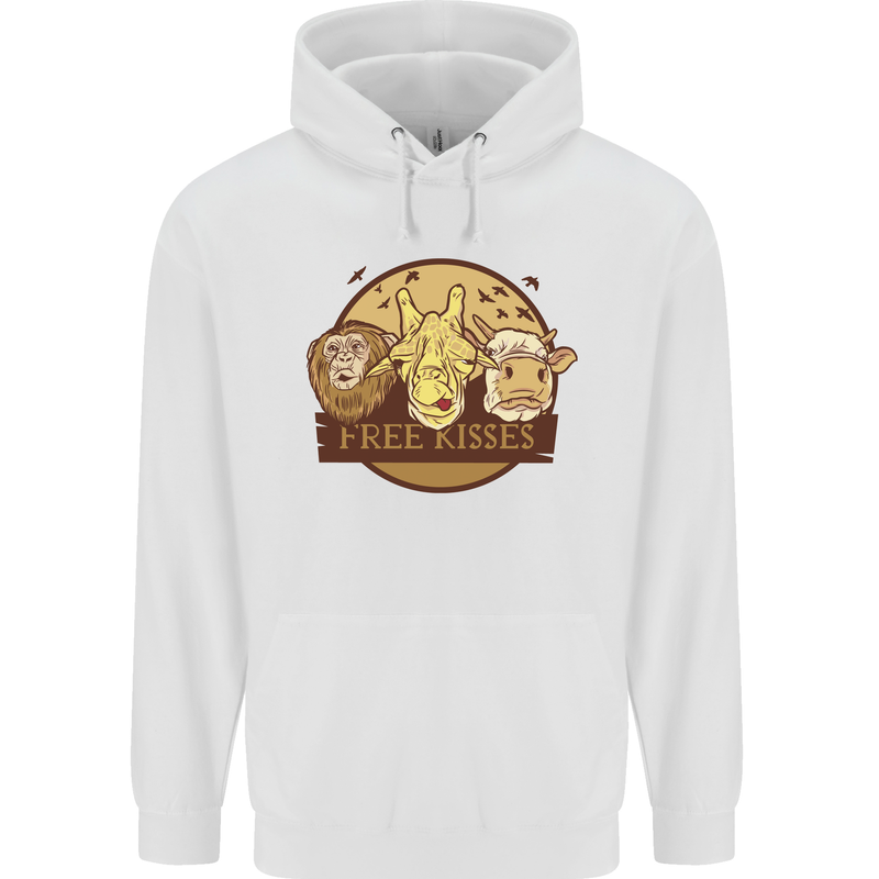 Free Kisses Animals Cow Monkey Giraffe Childrens Kids Hoodie White