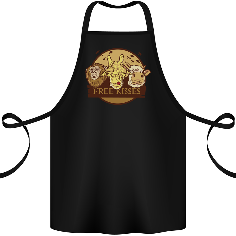Free Kisses Animals Cow Monkey Giraffe Cotton Apron 100% Organic Black