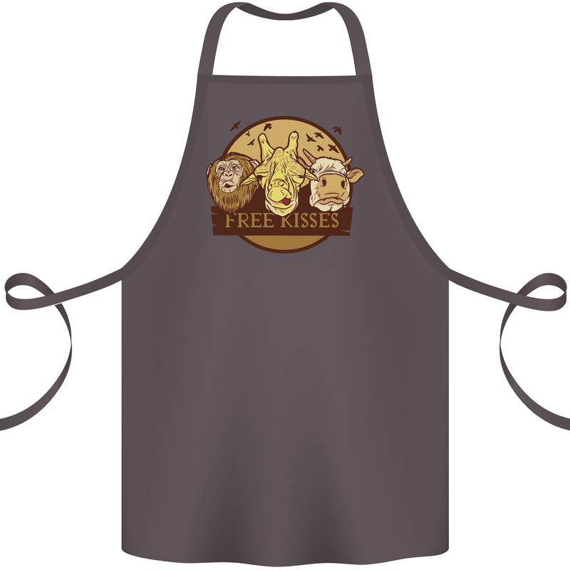 Free Kisses Animals Cow Monkey Giraffe Cotton Apron 100% Organic Dark Grey