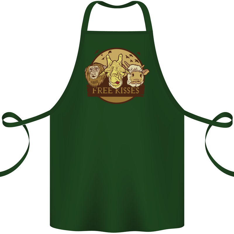 Free Kisses Animals Cow Monkey Giraffe Cotton Apron 100% Organic Forest Green