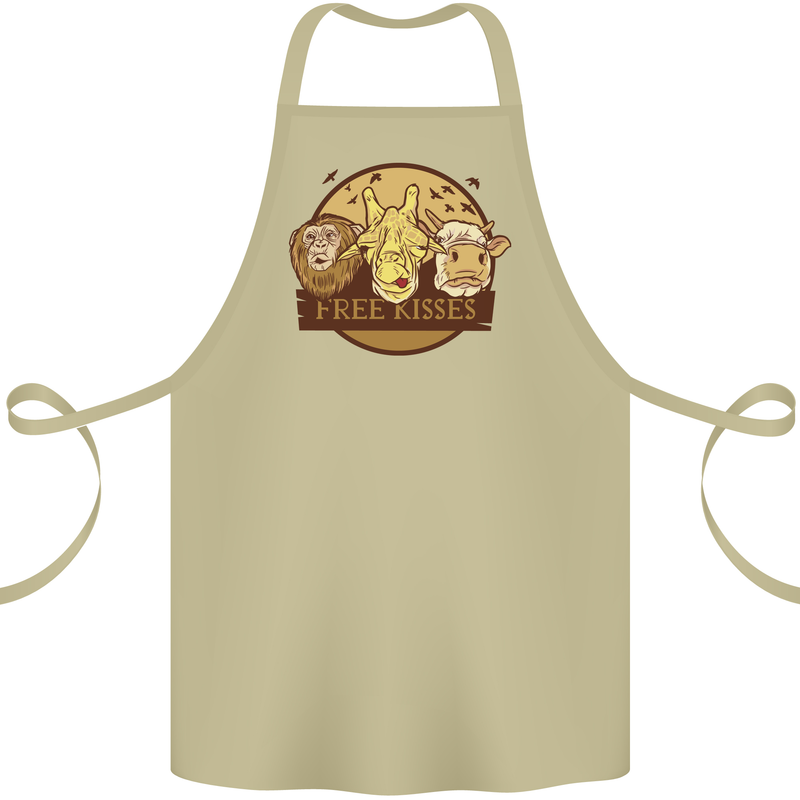 Free Kisses Animals Cow Monkey Giraffe Cotton Apron 100% Organic Khaki