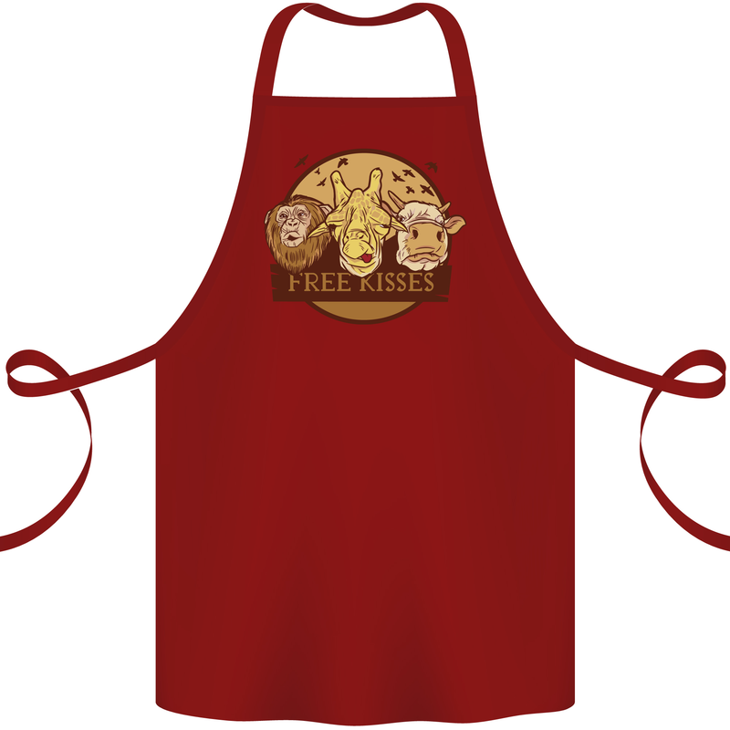 Free Kisses Animals Cow Monkey Giraffe Cotton Apron 100% Organic Maroon