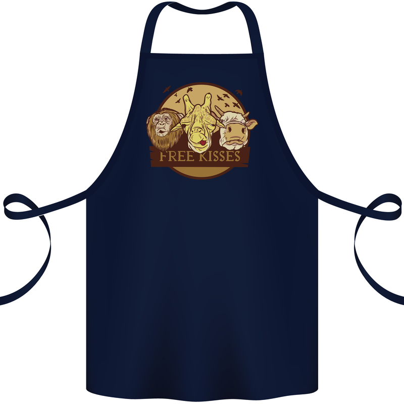 Free Kisses Animals Cow Monkey Giraffe Cotton Apron 100% Organic Navy Blue