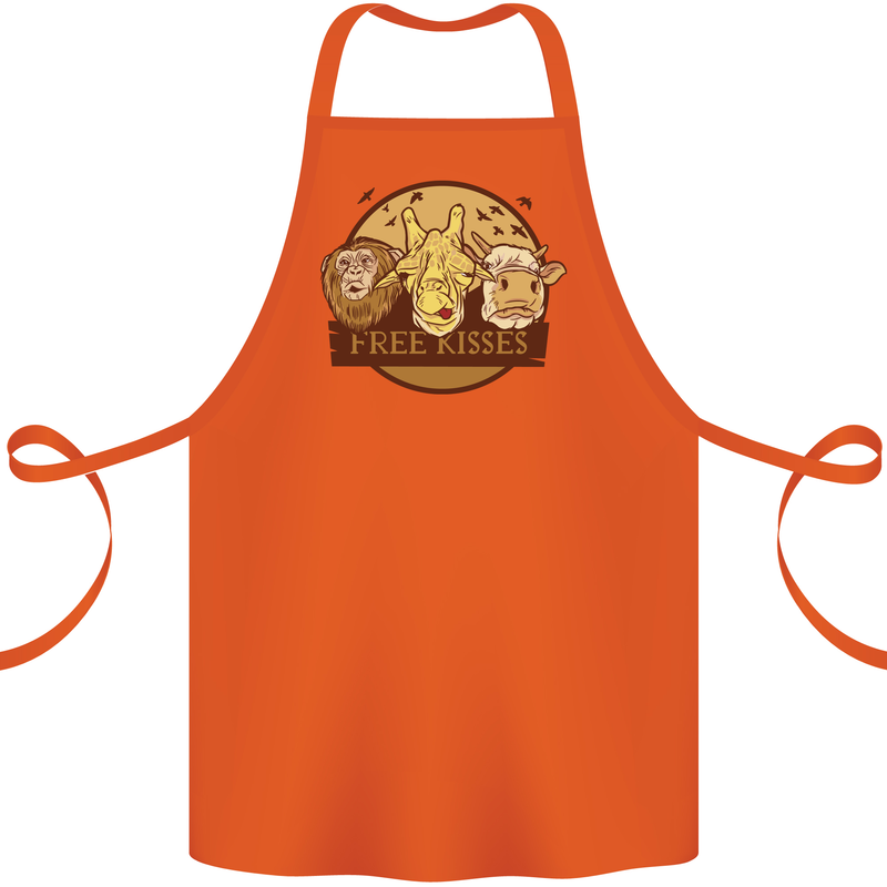 Free Kisses Animals Cow Monkey Giraffe Cotton Apron 100% Organic Orange