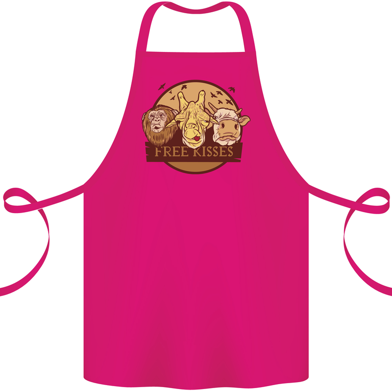 Free Kisses Animals Cow Monkey Giraffe Cotton Apron 100% Organic Pink