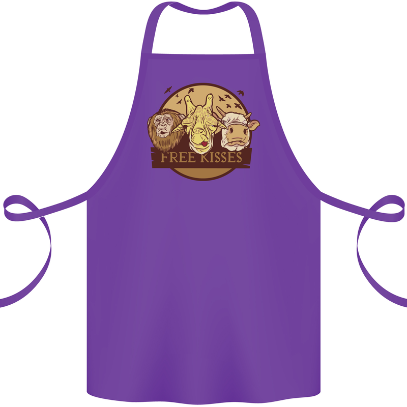 Free Kisses Animals Cow Monkey Giraffe Cotton Apron 100% Organic Purple