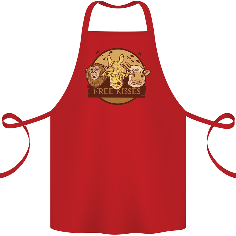 Free Kisses Animals Cow Monkey Giraffe Cotton Apron 100% Organic Red