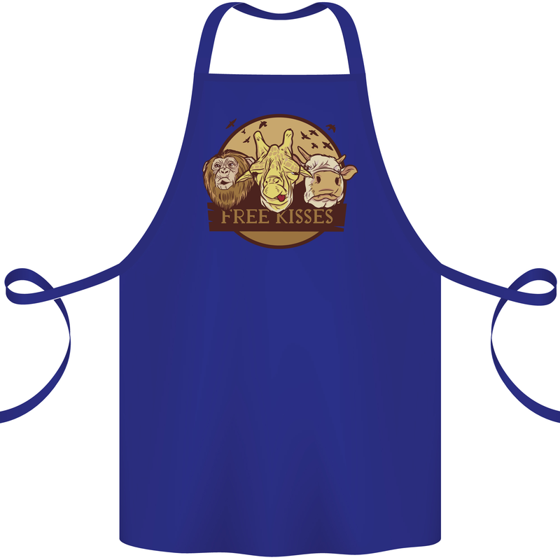 Free Kisses Animals Cow Monkey Giraffe Cotton Apron 100% Organic Royal Blue