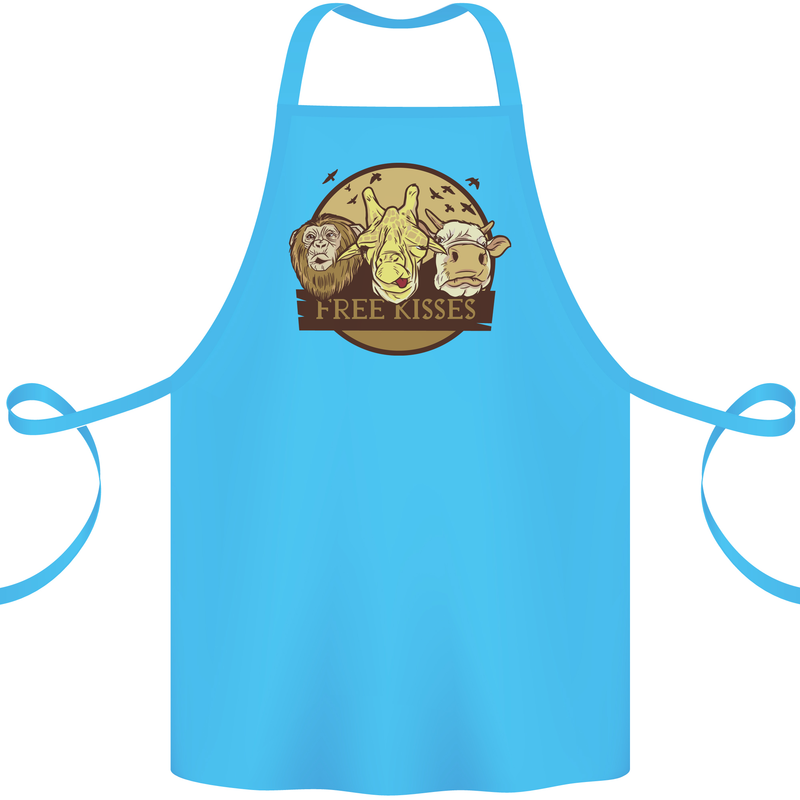 Free Kisses Animals Cow Monkey Giraffe Cotton Apron 100% Organic Turquoise