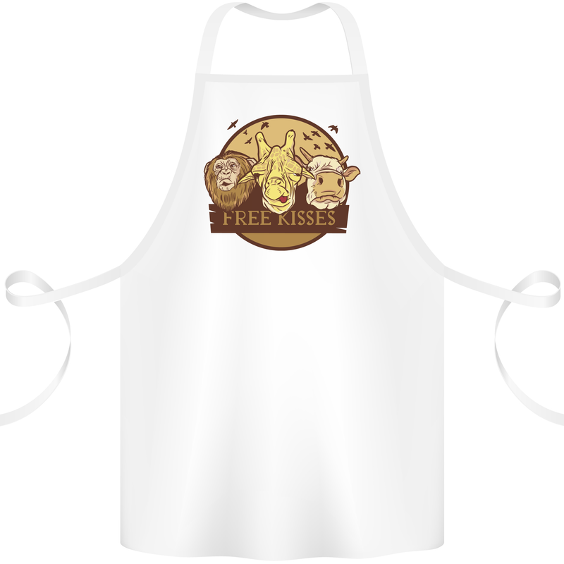 Free Kisses Animals Cow Monkey Giraffe Cotton Apron 100% Organic White