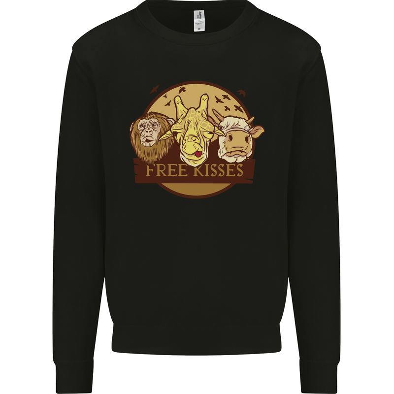 Free Kisses Animals Cow Monkey Giraffe Kids Sweatshirt Jumper Black