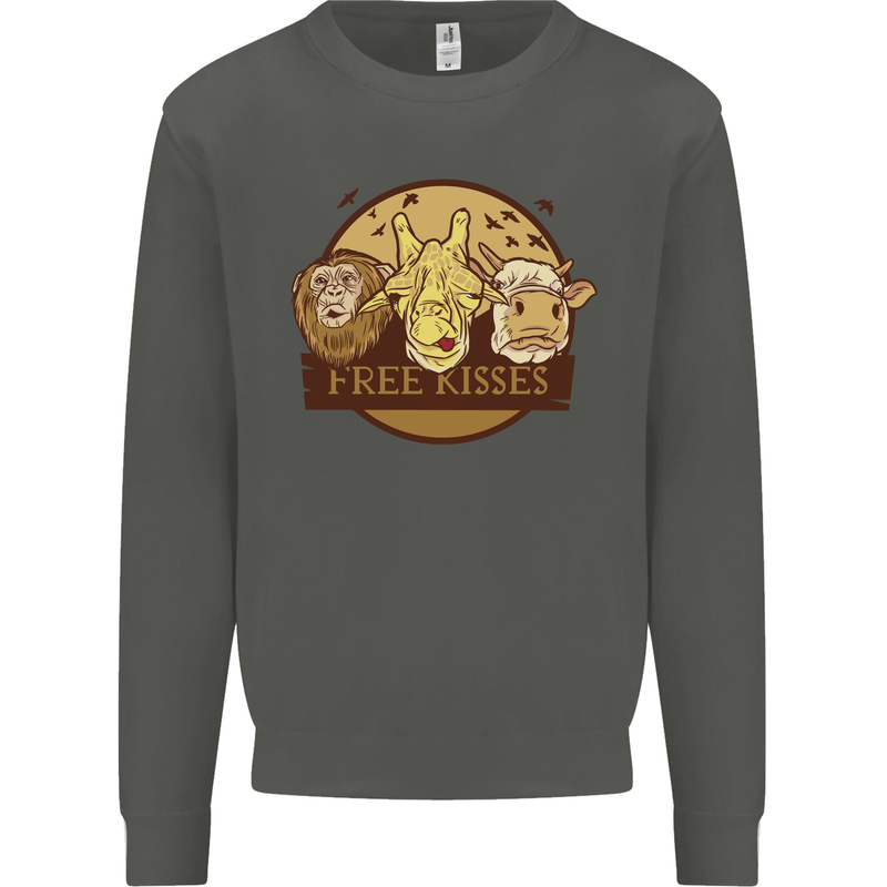 Free Kisses Animals Cow Monkey Giraffe Kids Sweatshirt Jumper Storm Grey