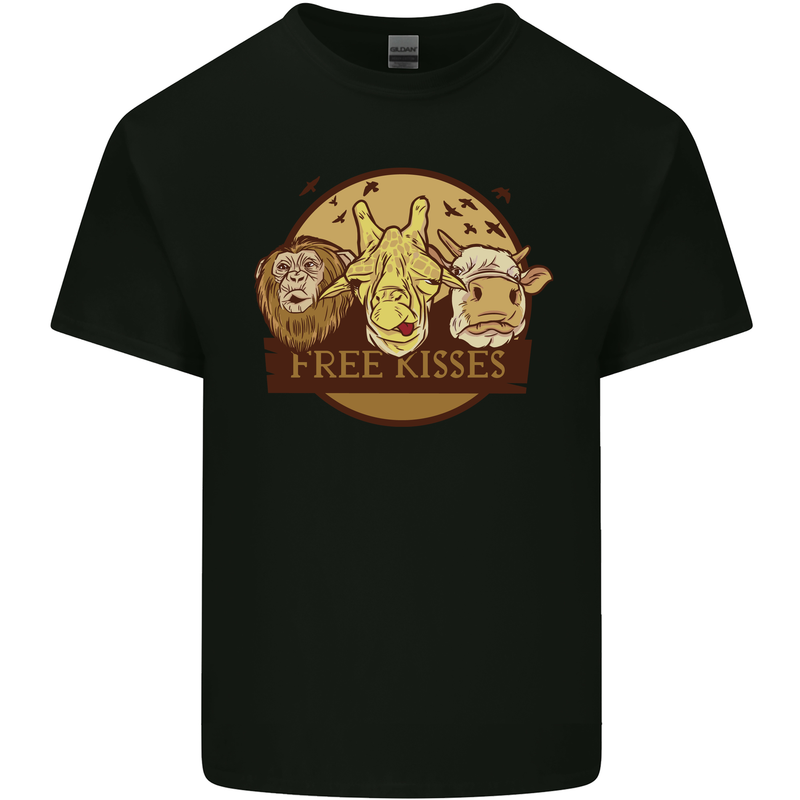 Free Kisses Animals Cow Monkey Giraffe Kids T-Shirt Childrens Black