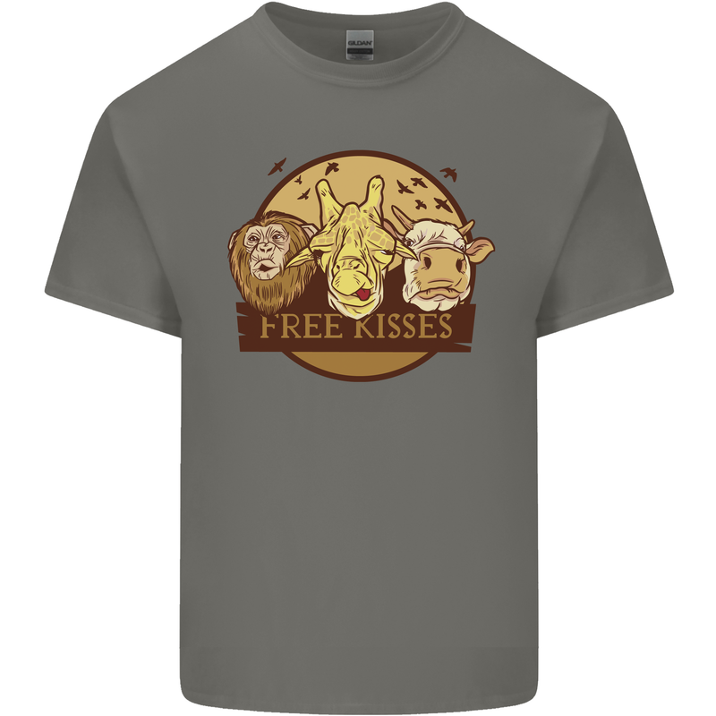 Free Kisses Animals Cow Monkey Giraffe Kids T-Shirt Childrens Charcoal