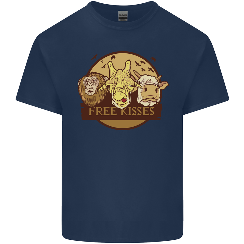Free Kisses Animals Cow Monkey Giraffe Kids T-Shirt Childrens Navy Blue