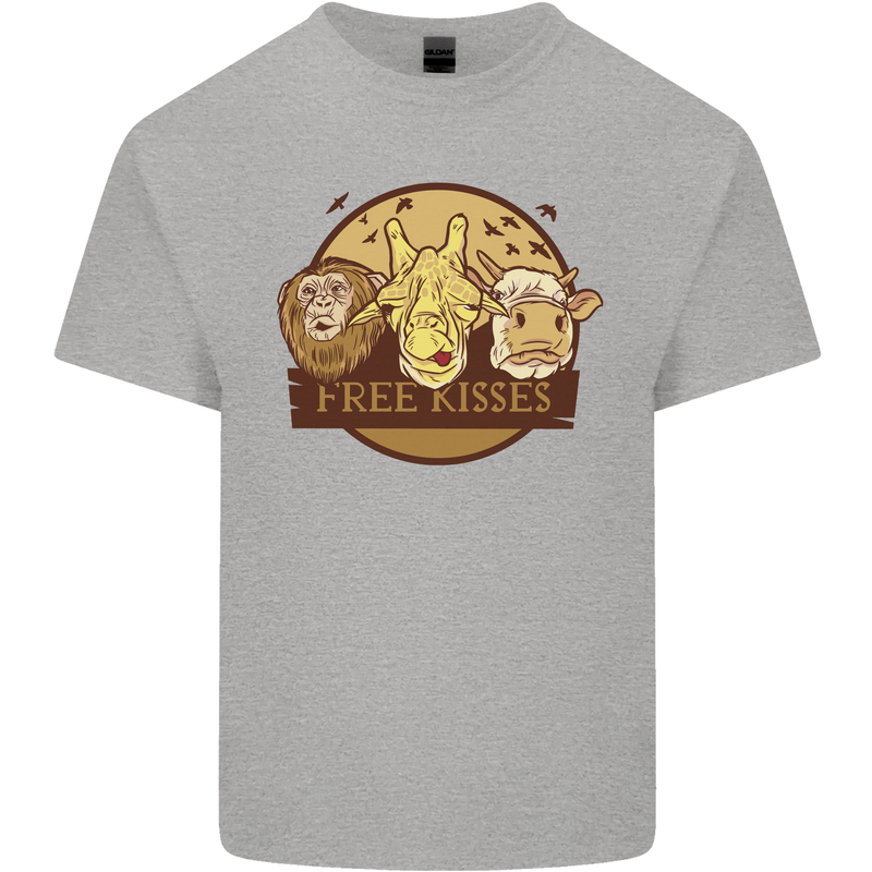 Free Kisses Animals Cow Monkey Giraffe Kids T-Shirt Childrens Sports Grey
