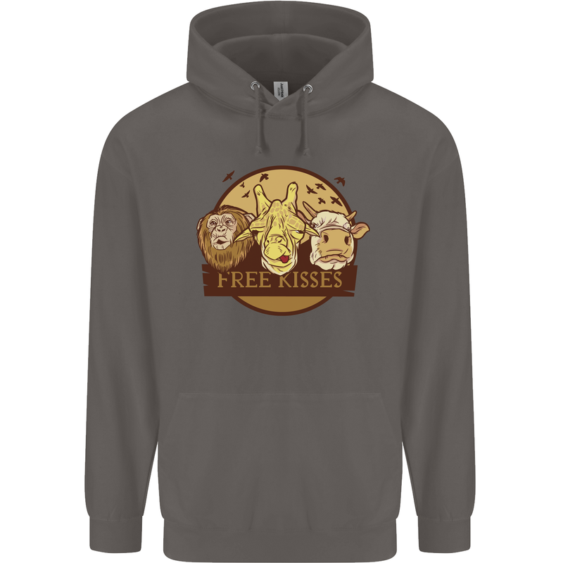 Free Kisses Animals Cow Monkey Giraffe Mens 80% Cotton Hoodie Charcoal