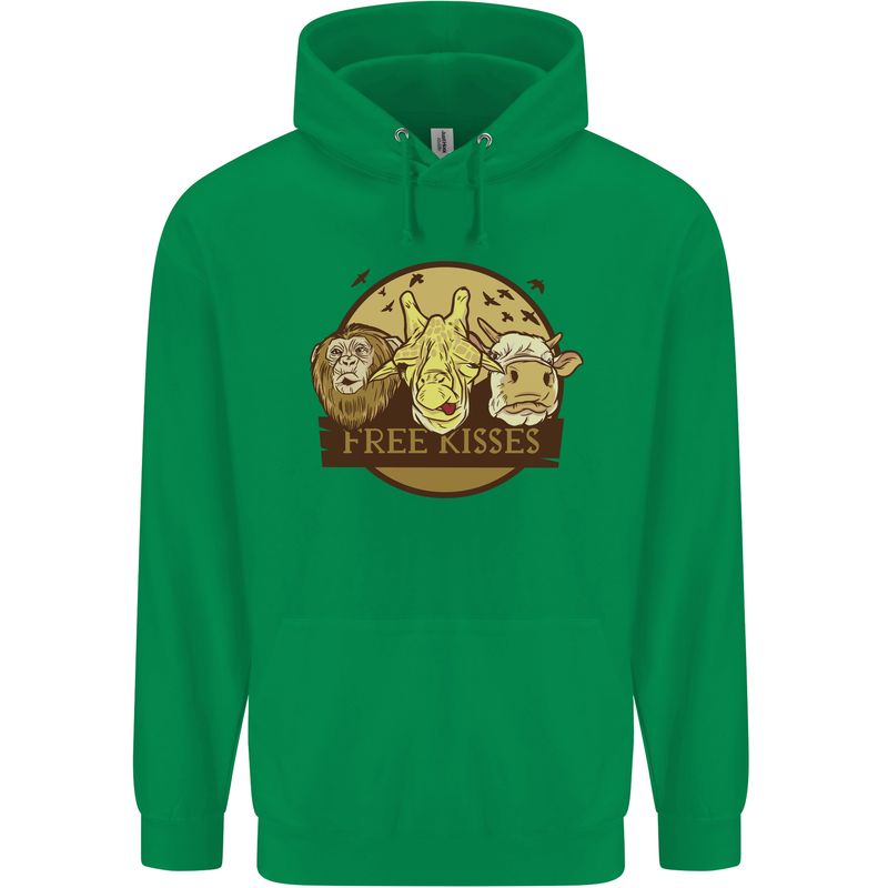 Free Kisses Animals Cow Monkey Giraffe Mens 80% Cotton Hoodie Irish Green