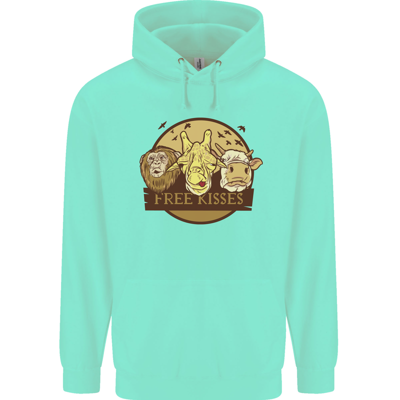 Free Kisses Animals Cow Monkey Giraffe Mens 80% Cotton Hoodie Peppermint