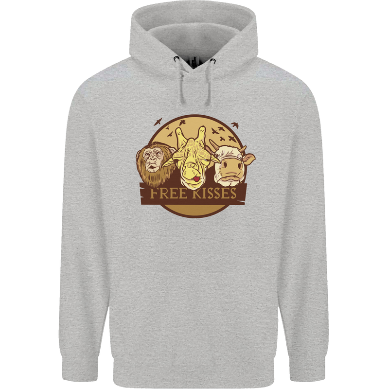 Free Kisses Animals Cow Monkey Giraffe Mens 80% Cotton Hoodie Sports Grey