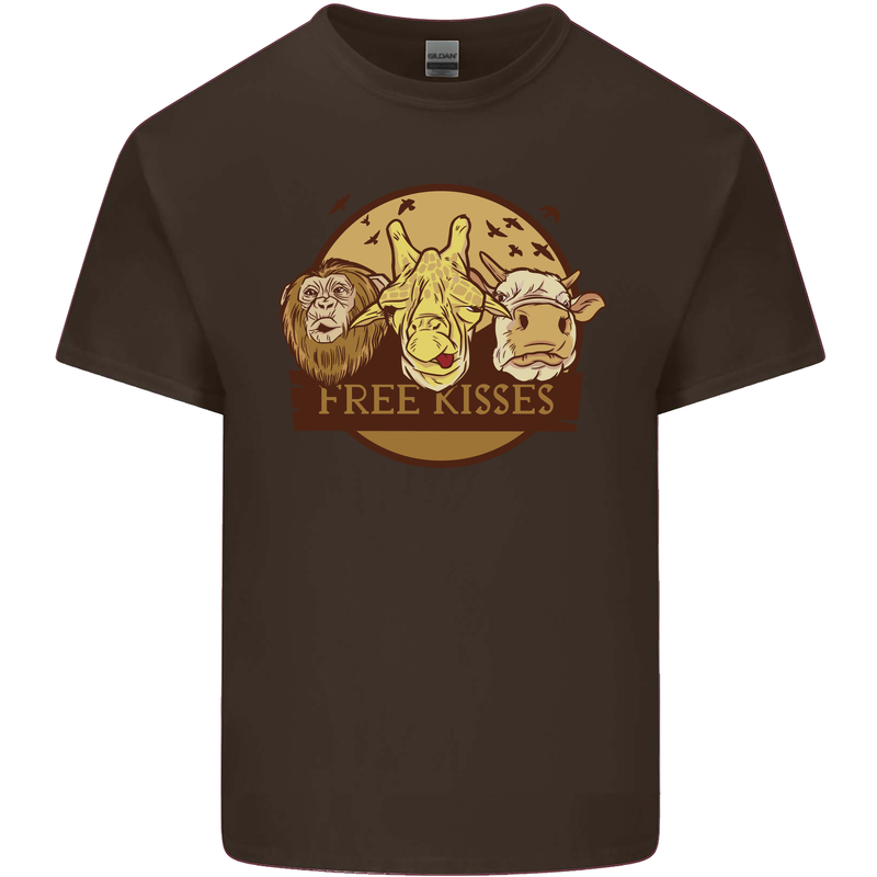 Free Kisses Animals Cow Monkey Giraffe Mens Cotton T-Shirt Tee Top Dark Chocolate