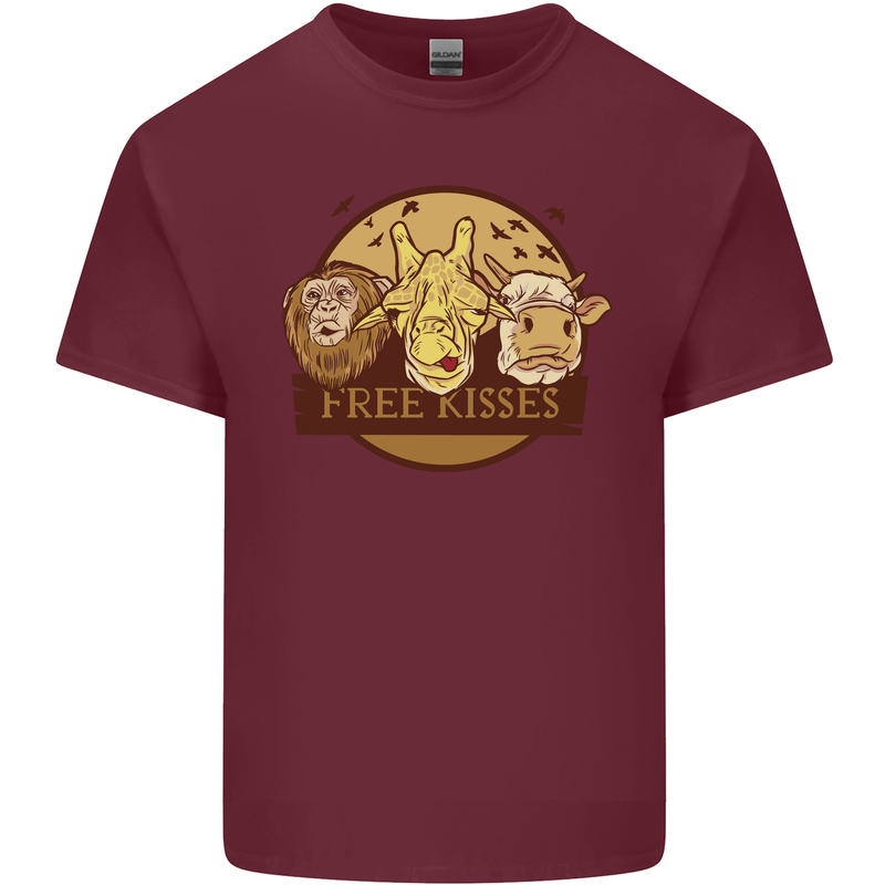 Free Kisses Animals Cow Monkey Giraffe Mens Cotton T-Shirt Tee Top Maroon