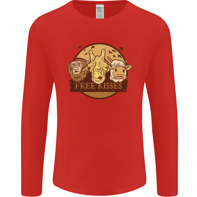 Free Kisses Animals Cow Monkey Giraffe Mens Long Sleeve T-Shirt Red