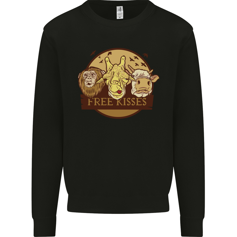 Free Kisses Animals Cow Monkey Giraffe Mens Sweatshirt Jumper Black