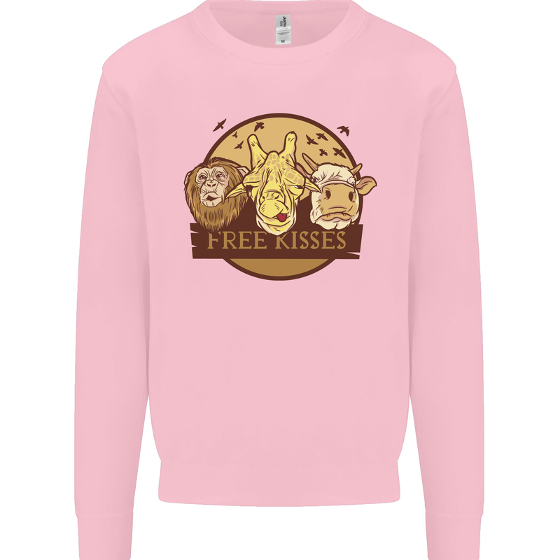 Free Kisses Animals Cow Monkey Giraffe Mens Sweatshirt Jumper Light Pink