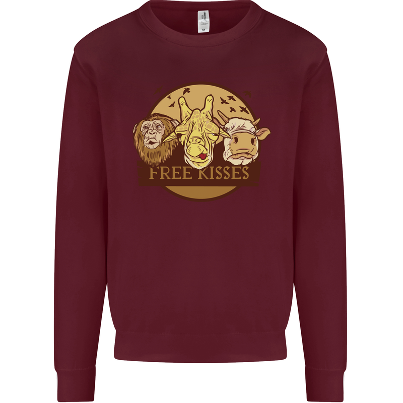 Free Kisses Animals Cow Monkey Giraffe Mens Sweatshirt Jumper Maroon