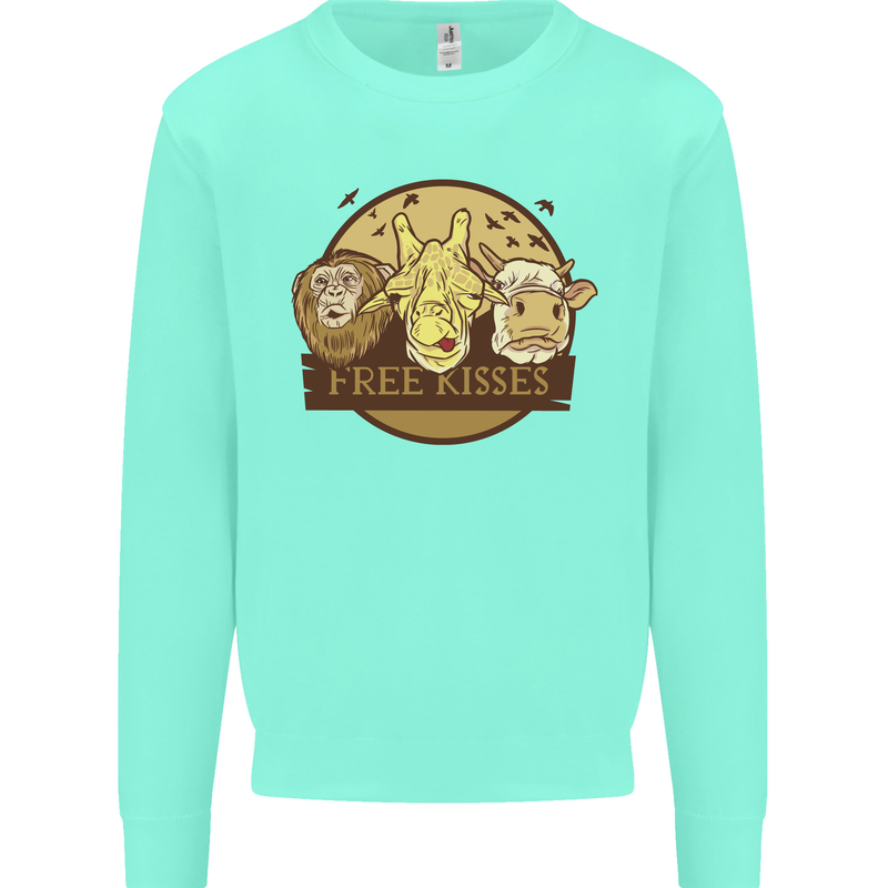 Free Kisses Animals Cow Monkey Giraffe Mens Sweatshirt Jumper Peppermint