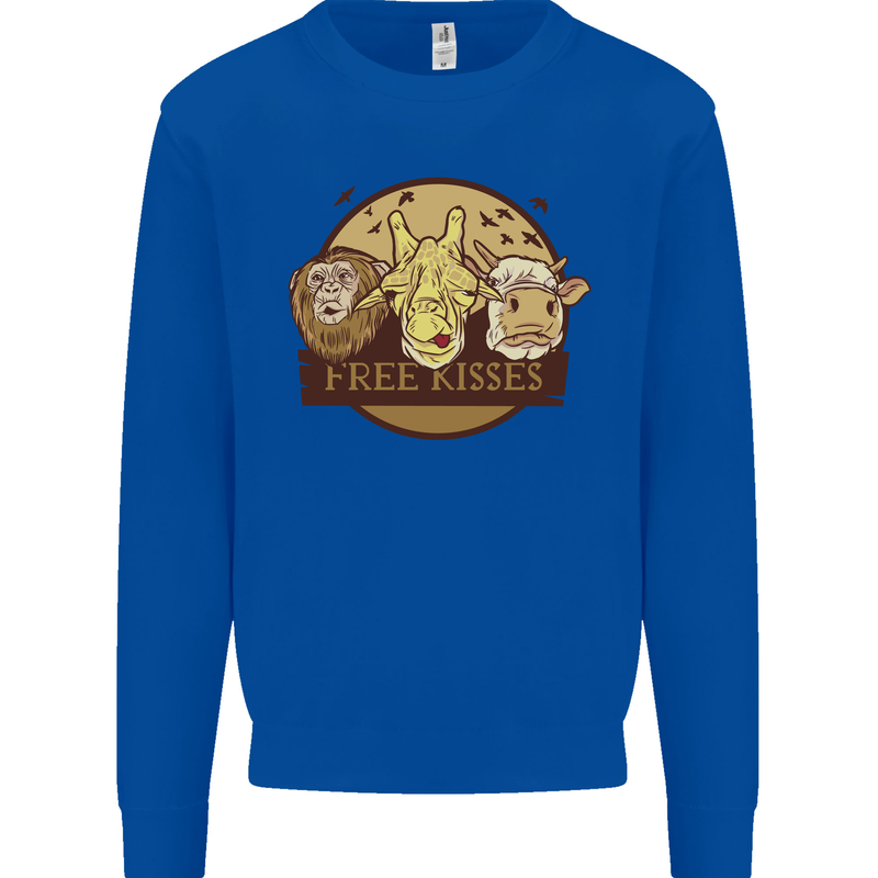 Free Kisses Animals Cow Monkey Giraffe Mens Sweatshirt Jumper Royal Blue