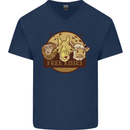 Free Kisses Animals Cow Monkey Giraffe Mens V-Neck Cotton T-Shirt Navy Blue