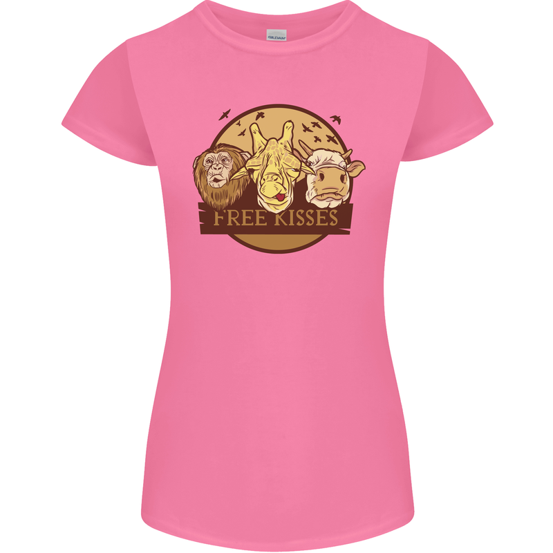 Free Kisses Animals Cow Monkey Giraffe Womens Petite Cut T-Shirt Azalea