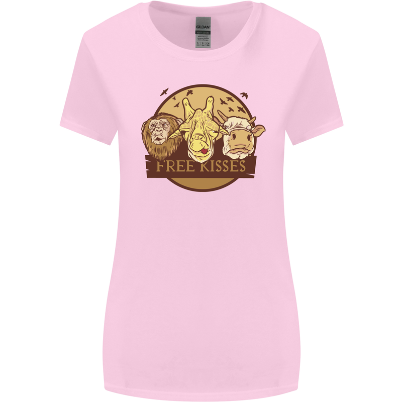 Free Kisses Animals Cow Monkey Giraffe Womens Wider Cut T-Shirt Light Pink